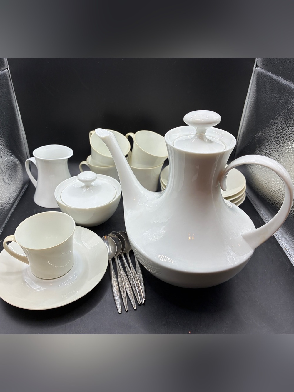 Block Sidasoa White Cappucino Set with 6 Cups and Spoons - REPAIRED